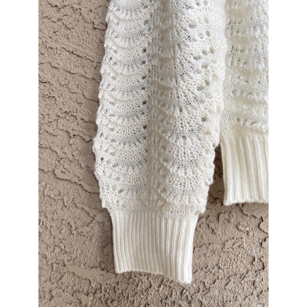 SOLD MANGO NWT Ivory Cream Lightweight Wool Blend Pointelle Pullover Sweater - Picture 7 of 11